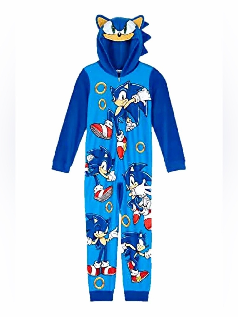 Sonic the Hedgehog Boys Zip Hooded Fleece Pajamas Size Medium